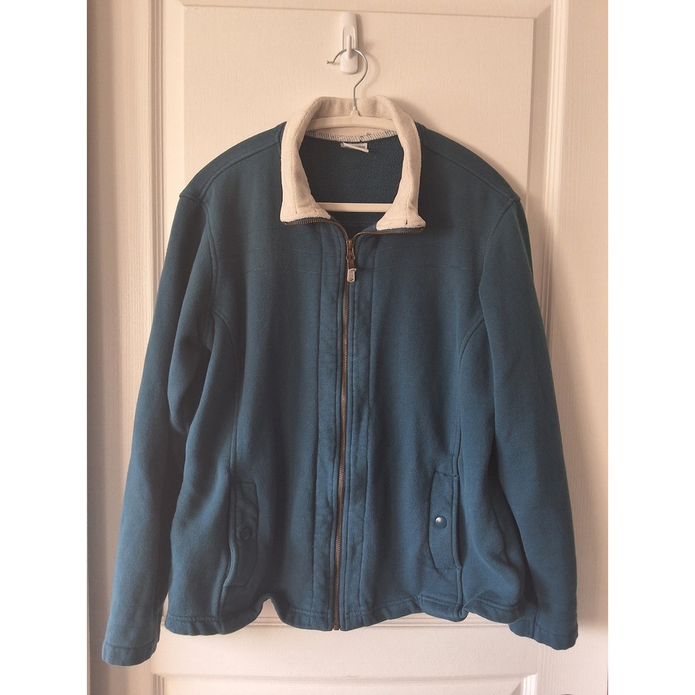 Columbia Women Large Fleece Jacket Teal‎ Blue Sherpa Collar Full Zip Outerwear